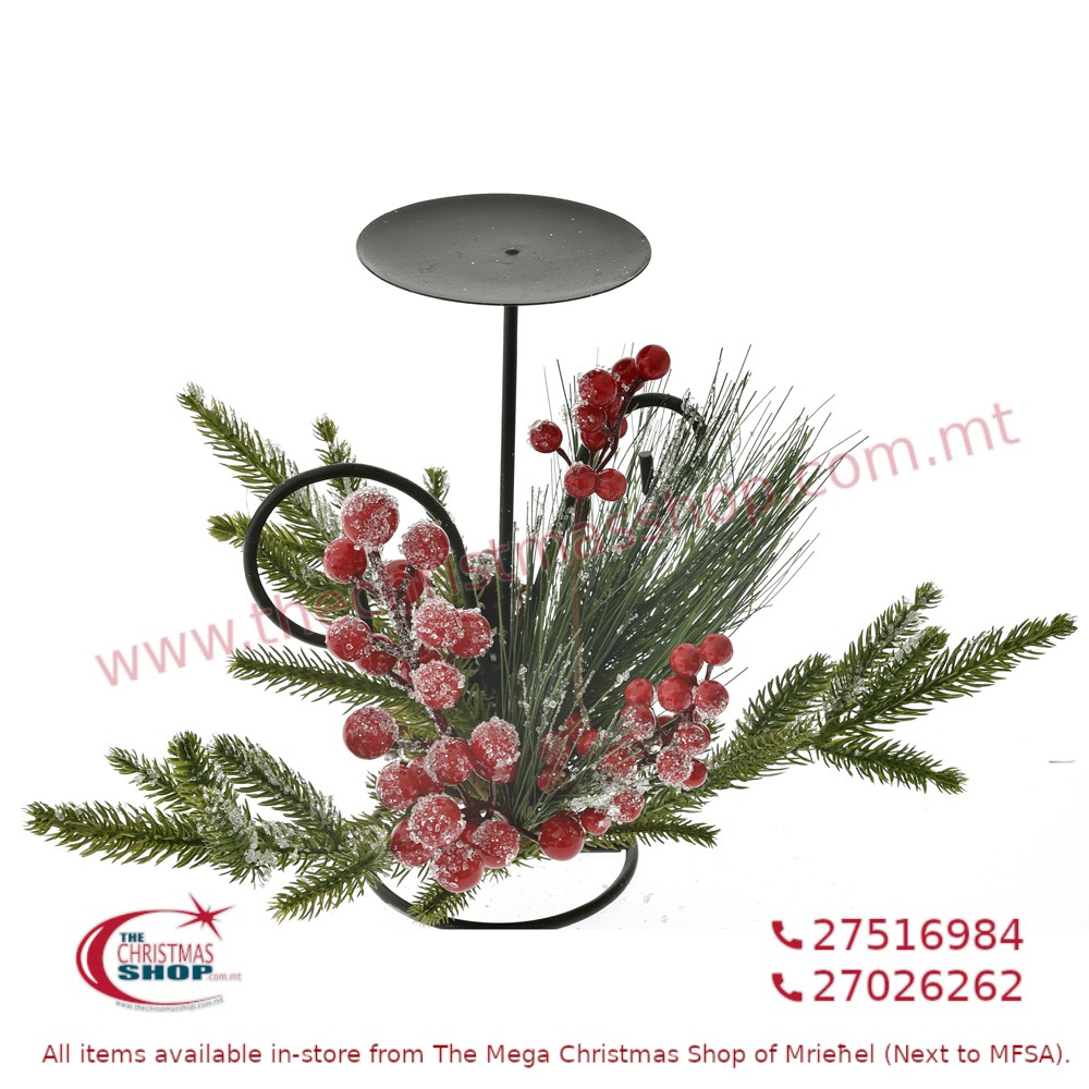 XMAS CANDLE HOLDER WITH SNOW CONES AND BERRIES. IL718377