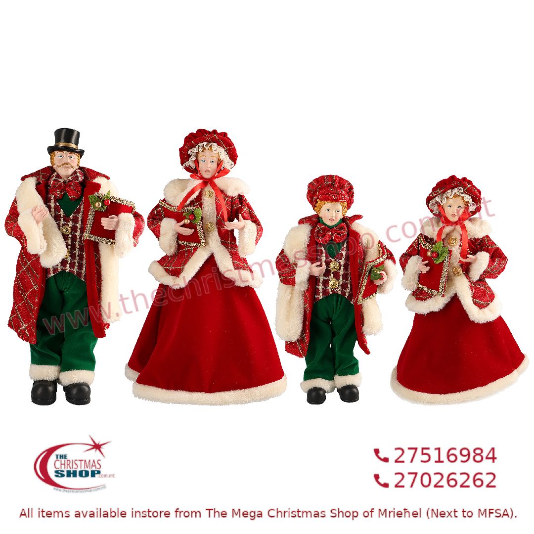4 PIECE CHRISTMAS CAROLLER FAMILY FIGURINE SET RED/GREEN (SET OF 4) – TI205138